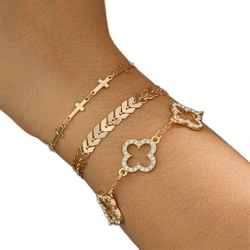 3pcs Women's Simple Four-Leaf Clover Bracelet Set